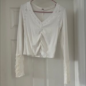Free People White Lace V-Neck Top